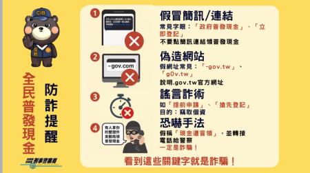 普發現金防詐提醒